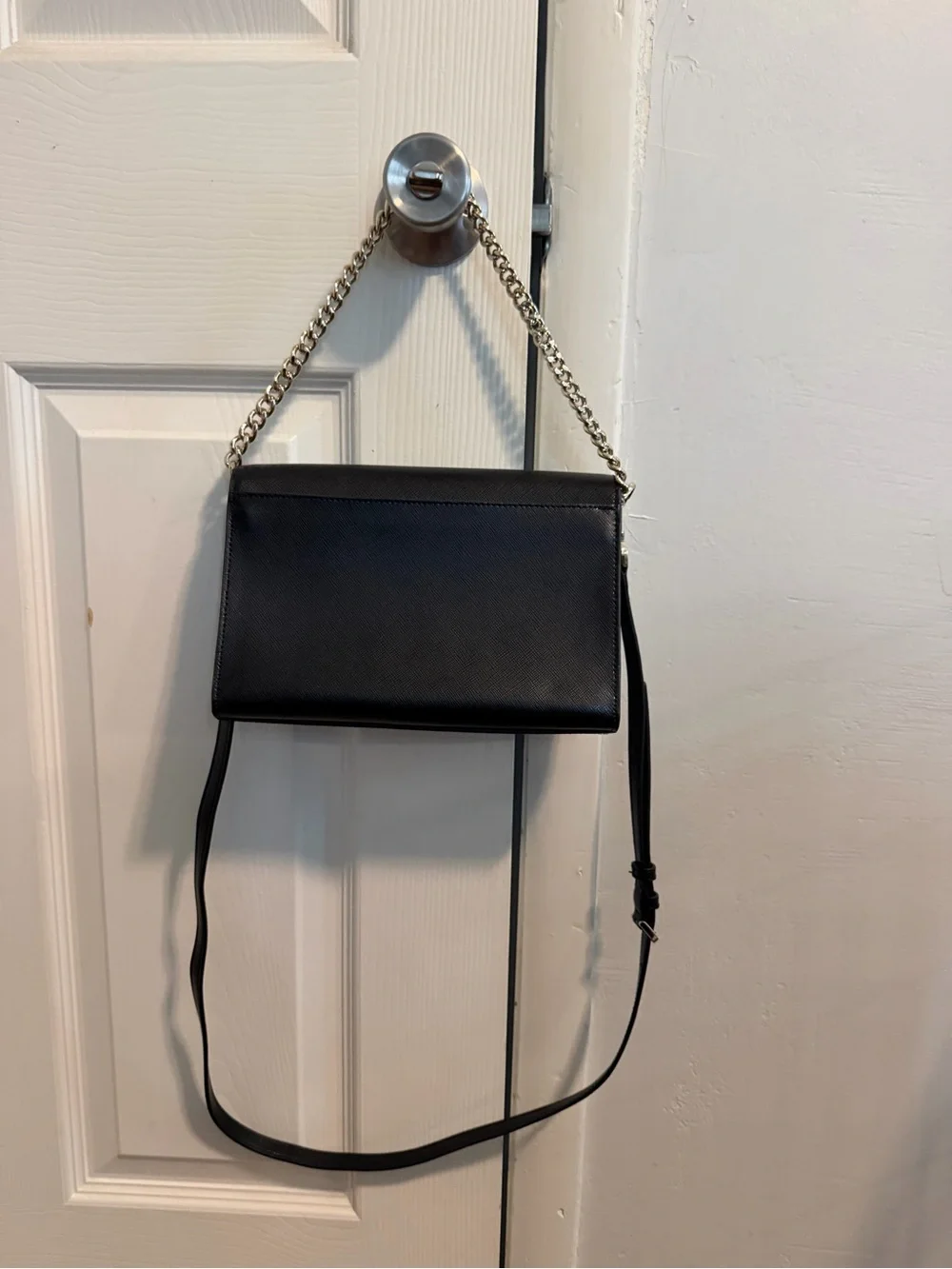 kate spade Black Leather Crossbody with Gold Chain